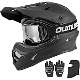 OUMURS Adult Dirt Bike Helmet DOT Approved, Full Face Motocross Helmets | Includes Goggles Gloves &amp; Mask, Lightweight, Adjustable Sun Visor, for ATV UTV BMX MX Off-Road Racing