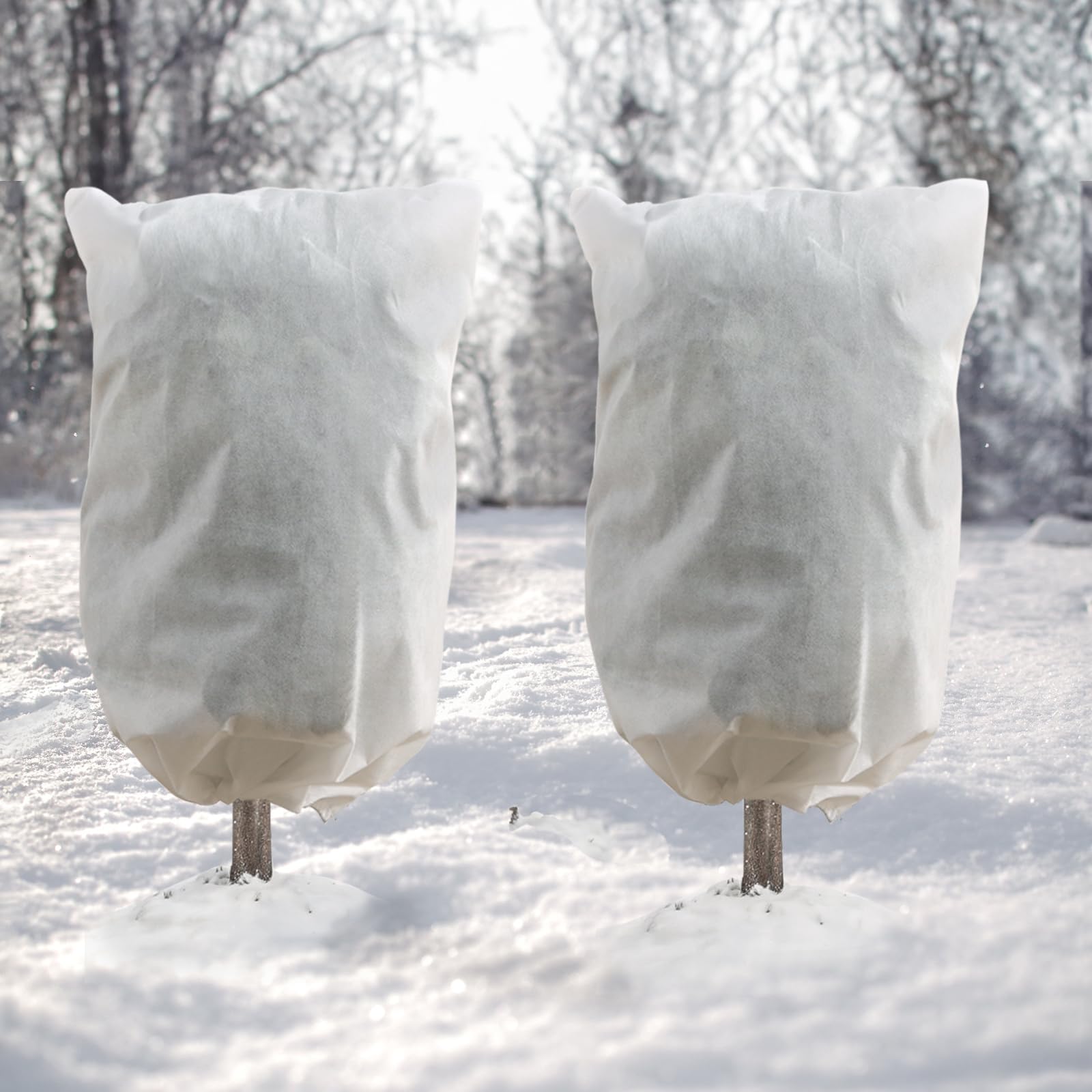 DazSpirit 2 Packs Plant Fleece Frost Protection, 100 x 120 cm Non-Woven Garden Fleece Frost Protection with Drawstring and Zipper, Plant Covers for Winter to Protect Outdoor Plants, Frost, Insects