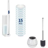 BOOMJOY Toilet Cleaning Bundle, Disposable Toilet Brush with 15 Cleaning Pads and Classic Toilet Brush with Aluminum Handle and Tweezer