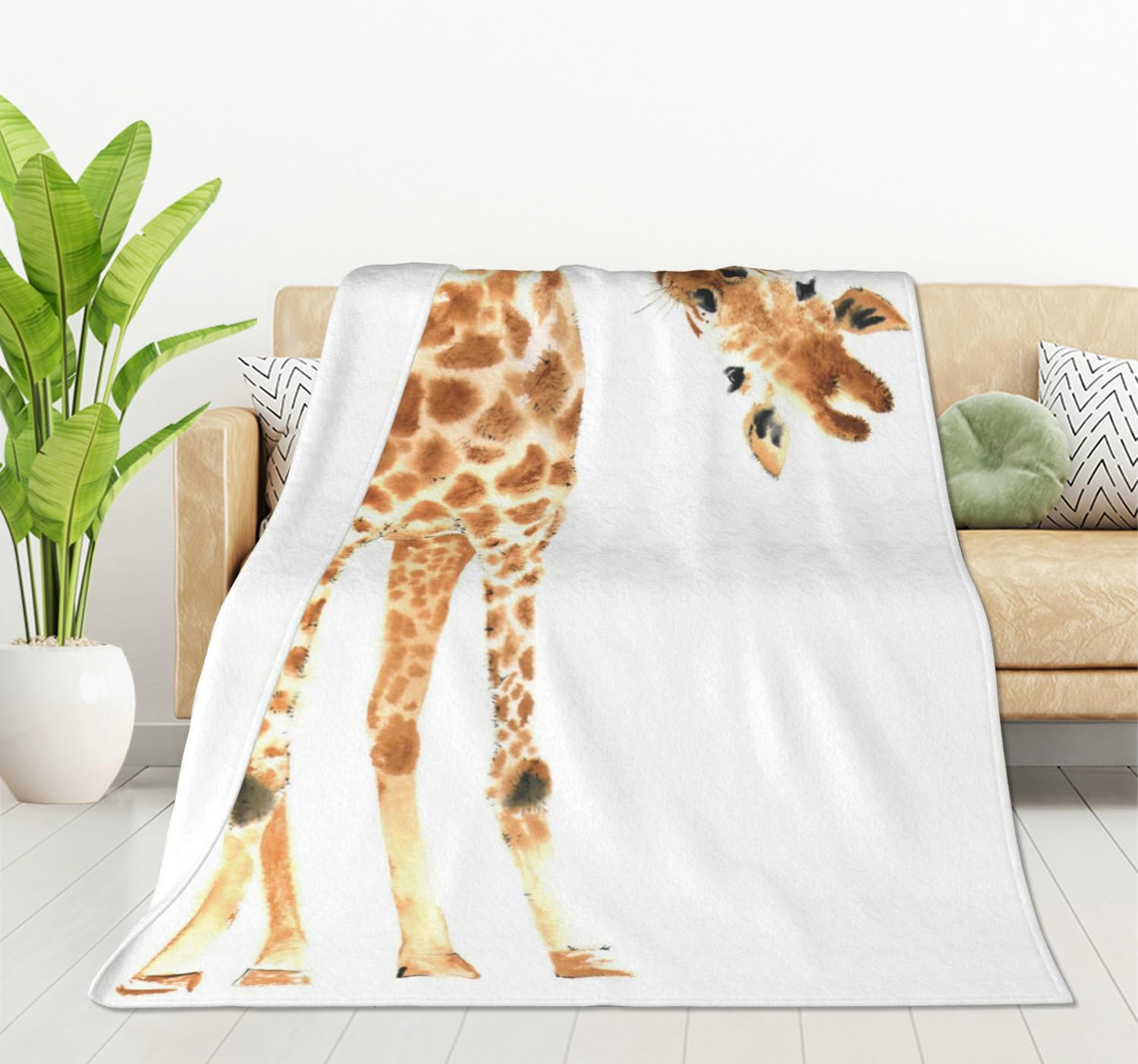 HGOD DESIGNS Giraffe Blanket Smooth Soft Wild Animal Watercolor Print Throw Blanket for Sofa Chair Bed Office 130x150cm