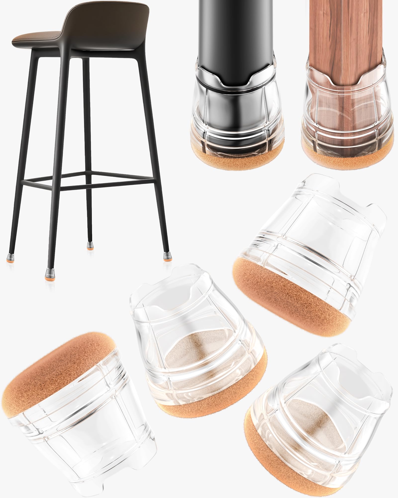 Photo 1 of 24-Pack Silicone Chair Leg Floor Protectors for Hardwood Floors -Felt Furniture Pads, Rubber Chair Leg Covers/Caps - Noise Reducing & Scratch-Proof - Round XS (Fits 9/16"-13/16" / 15-20mm), Clear