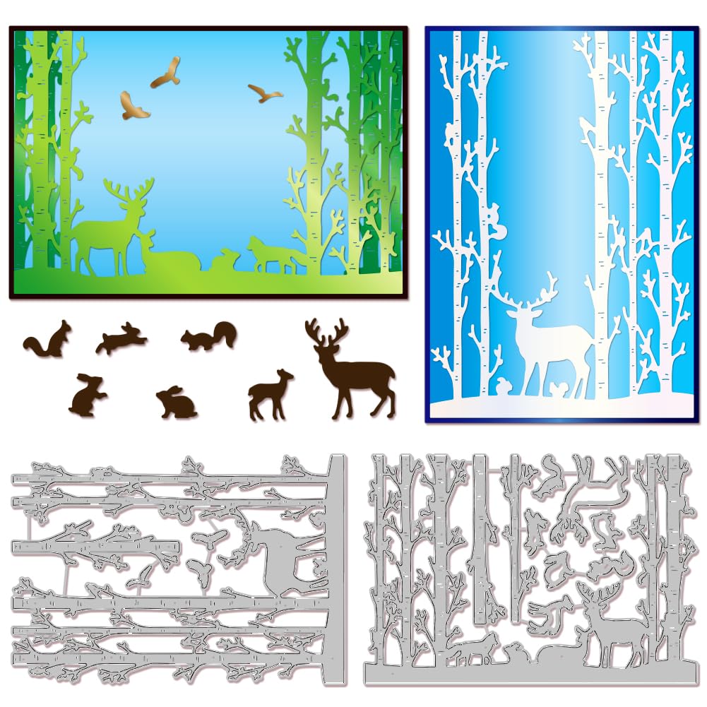 GLOBLELAND Forest Deer Cutting Dies Winter Forest Deer Die Cuts Christmas Metal Embossing Stencils Template for Card Making Scrapbooking DIY Craft