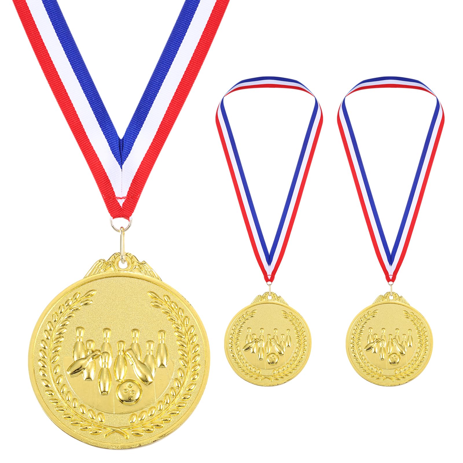 PATIKIL 2.6" Gold Bowling Medals, 3 Pack Bowling Award Medals with Ribbon Red White for Games Sports Competitions