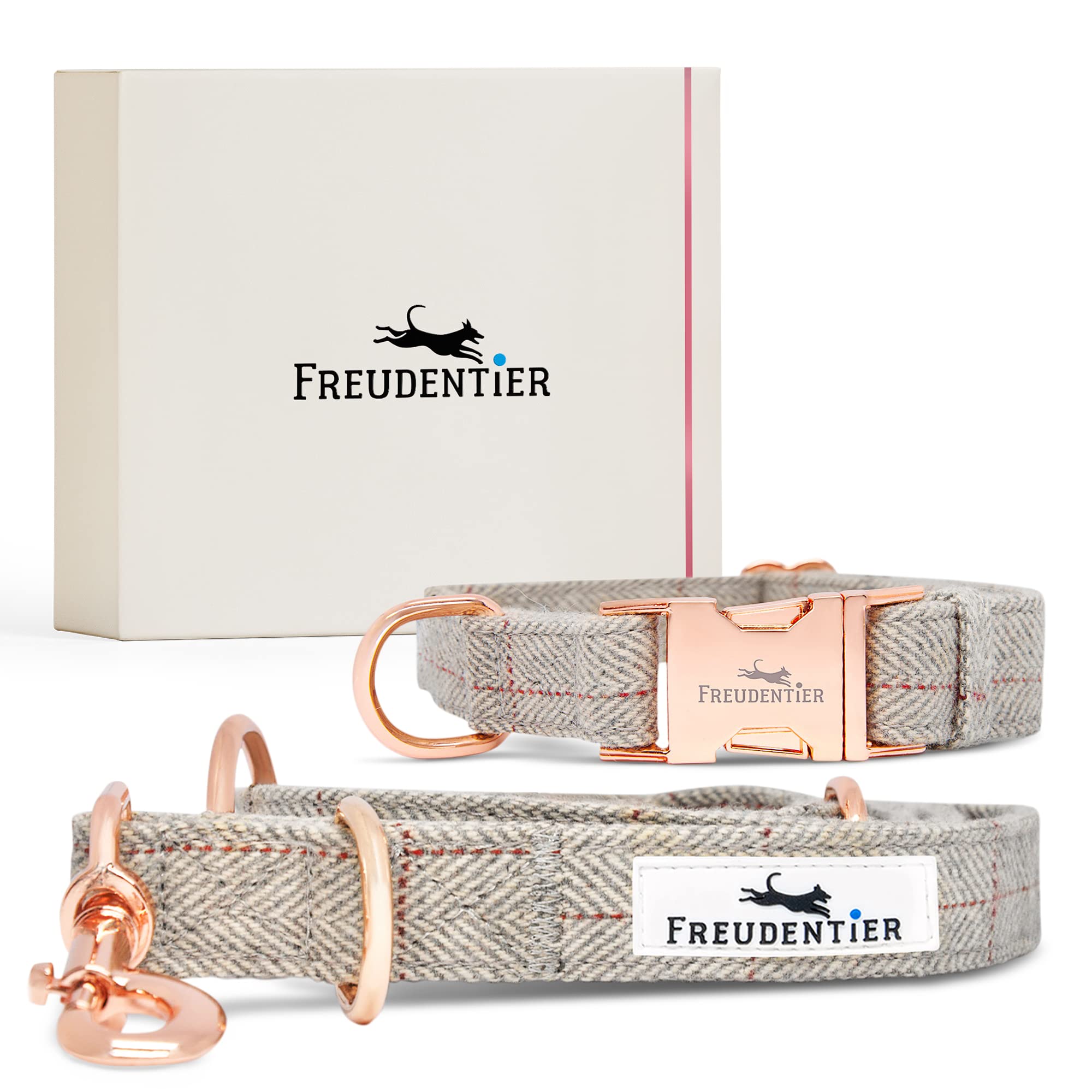 Freudentier Dog Collar + Dog Lead (2m) as Set | Exceptionally elegant, length adjustable & timeless | Dog leash