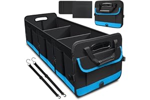 AOPHY Trunk Organizer for Car, Car Storage Organizer with Non-Slip Bottom Strips, 95L Large Capacity Cargo Organizer for Suv, Truck, Sedan, Waterproof Portable Car Organizers for Women Men（Blue）