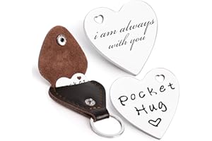Qunrwe Pocket Hug Token,Long Distance Gifts Keepsake,Double Sided Inspirational Thinking of you Gift with Leather Keychain