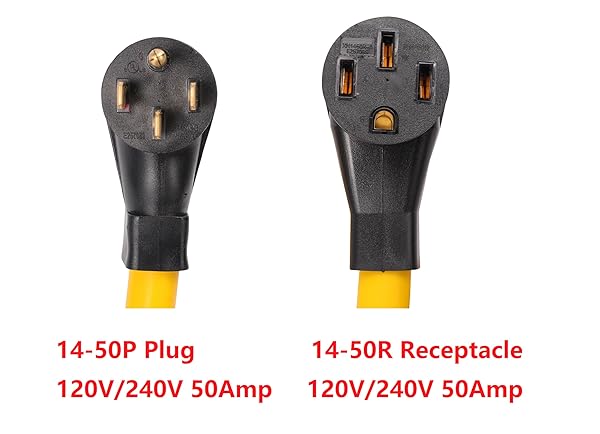 NEMA 14-50P TO 14-50R WITH HYDRAULIC MAGNETIC ON OFF SWITCH CURRENT PROTECTOR 120V/240V 50 AMP 4 PRONG MALE PLUG TO 4 PRONG FEMALE OUTLET RECEPTACLE EXTENSION CABLE POWER CORD ADAPTER (15FT SWITCH)