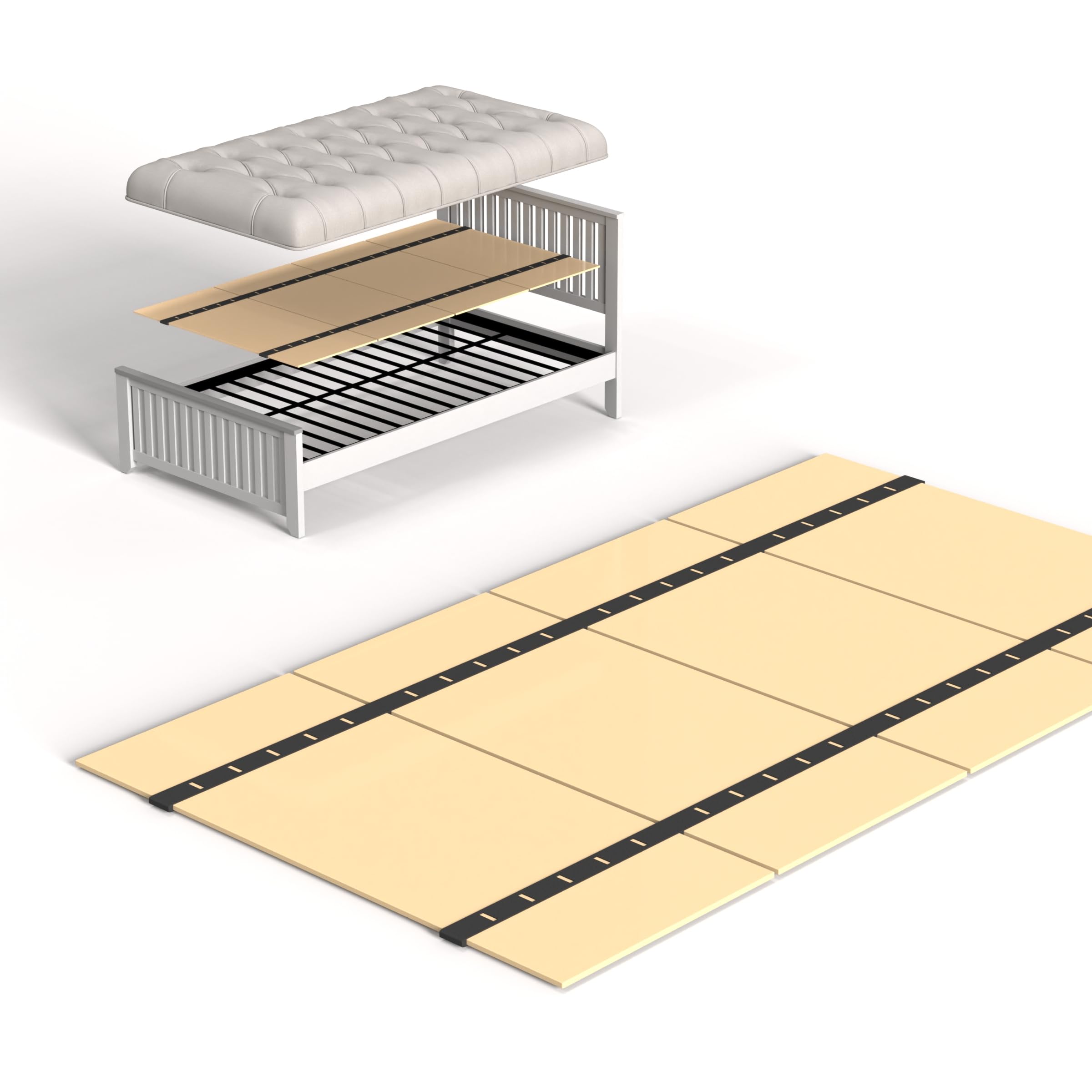 Photo 1 of BBX-G Heavy Duty Thick Folding Box Spring, Mattress Supporting Wood Floor, Foldable Box Spring, Bed Support Slats,64"x57"