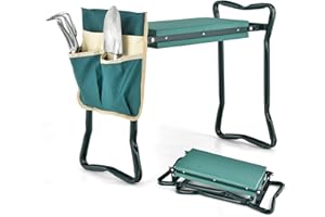 HAPPYGRILL Garden Kneeler Bench with Tools Pouch, Folding Garden Seat Stool Kneeling Pad Cushion for Patio Garden Yard
