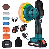 Cordless Car Buffer Polisher w/ 2x2000mAh 21V Batteries, 6 Inch Car buffer Waxer Kit, Car Polishing Machine w/ Extra 18 PCS Attachments & 6 Variable Speed, Car Buffer Polisher for Car Detailing (Blue)