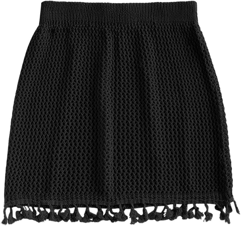 ZAFULWomen's Swimsuit Cover Up Crochet Sheer Short Beach Skirt with Tassels