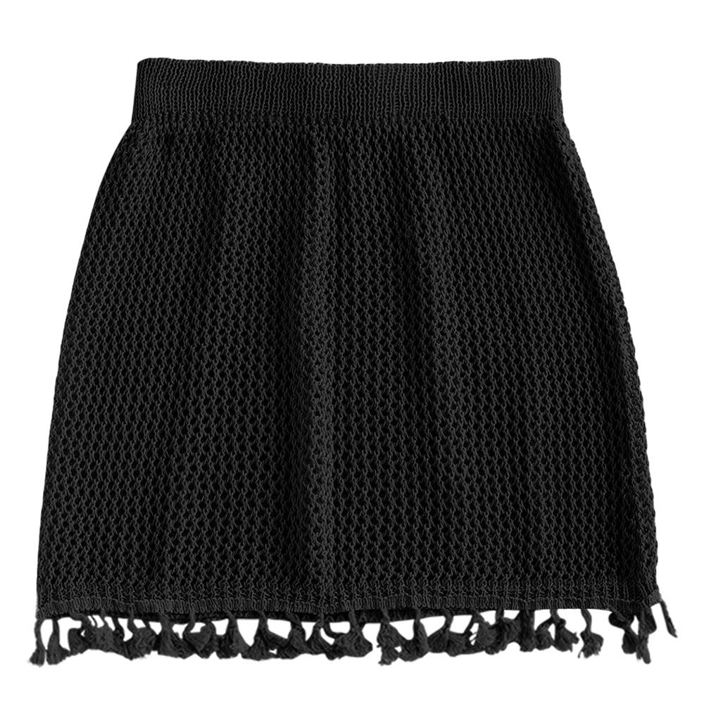 ZAFULWomen's Swimsuit Cover Up Crochet Sheer Short Beach Skirt with Tassels