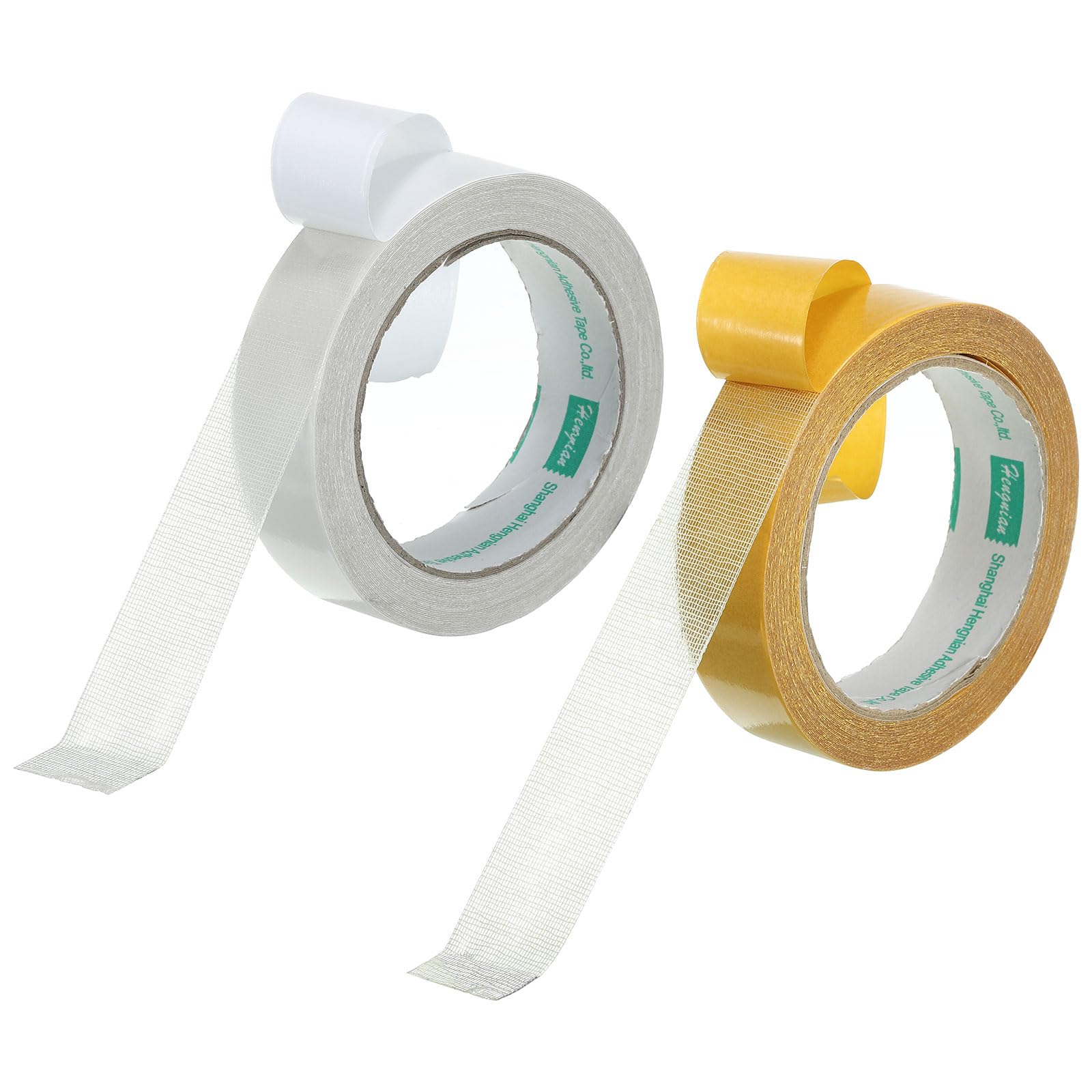 PATIKIL 1" x33 Ft(10m) Double Sided Fabric Tape, 2Rolls Super Sticky Clear Tape Double Stick Carpet Tape High Stickiness Double Sided Tape Residue-Free for Clothes Carpets, Yellow, White