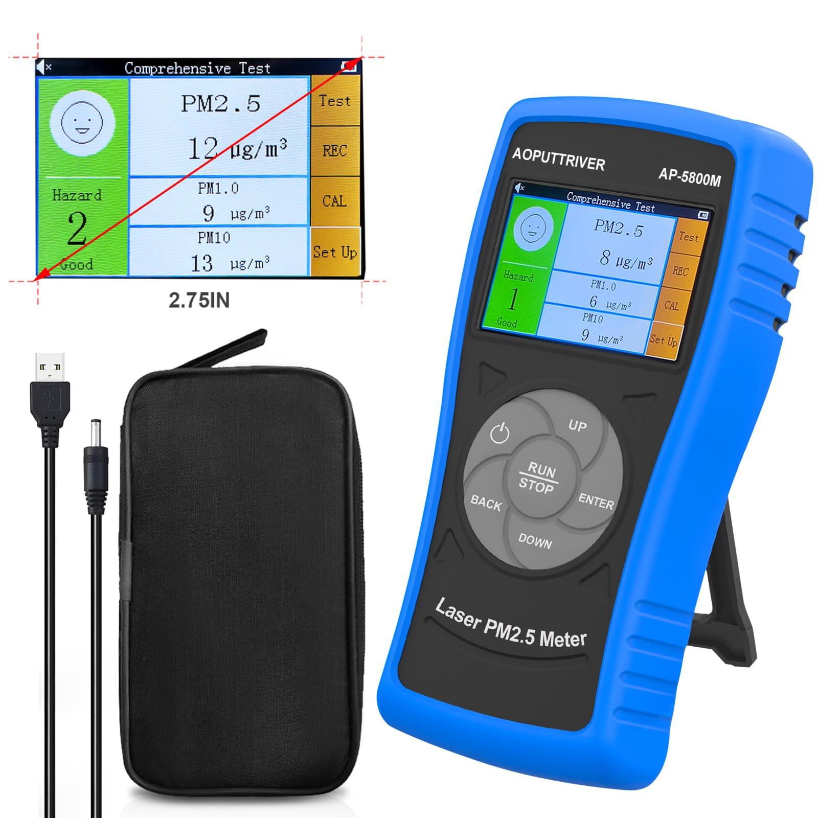 Air Quality Monitor, PM2.5 Sensor AP-5800M, PM2.5 Air Quality Monitor for Test PM 2.5, PM1.0, PM10, Suitable for Indoor/Outdoor/Bedroom/Office