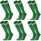 Barrlves 6 Pairs Kids Soccer Socks Striped Knee High Tube Socks Football Uniform Sports Socks for Boys Girls 6-12Years Old
