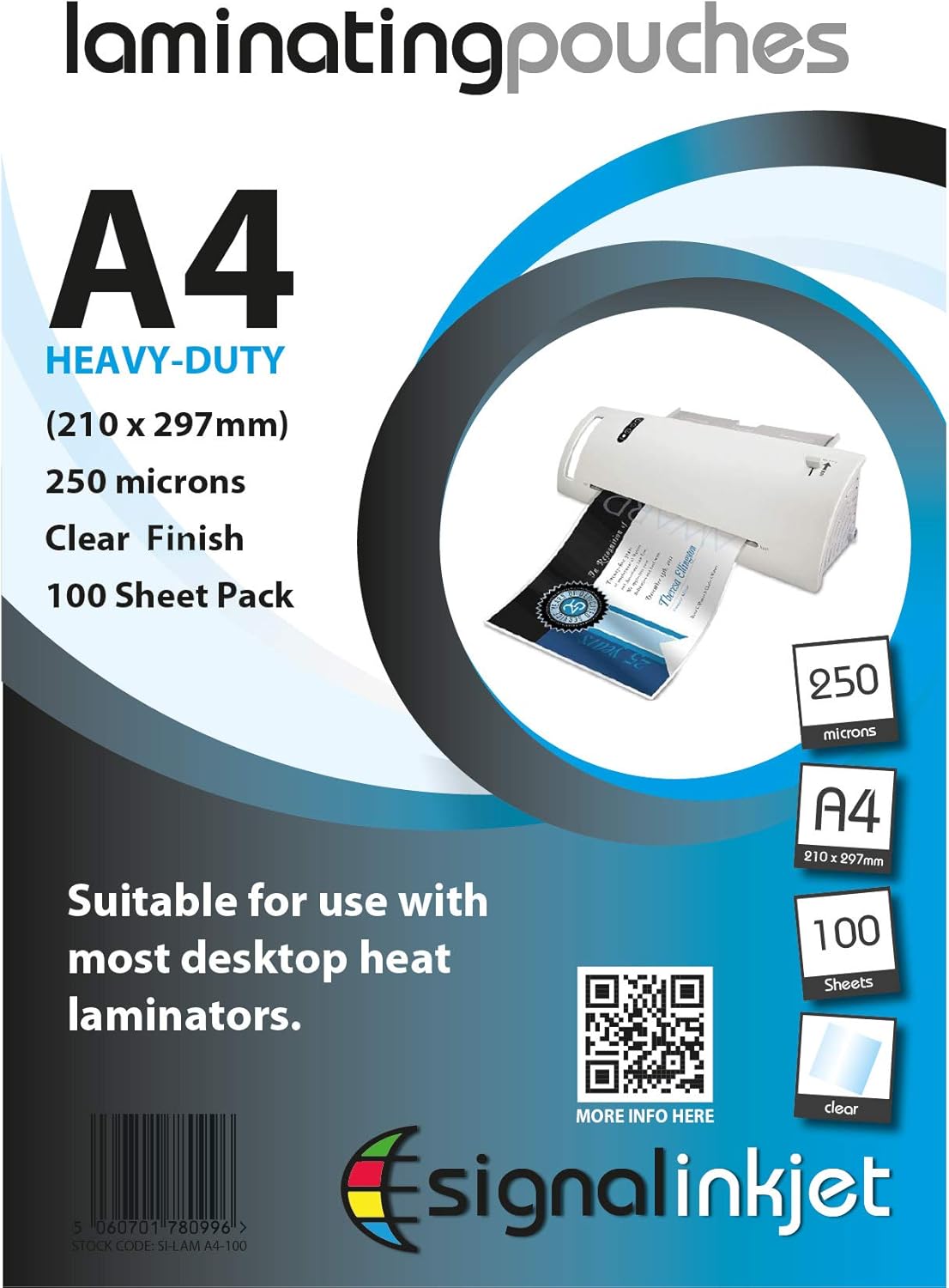 100 x A4 Strong Laminating Pouches 250 Micron Pouch/Lamination