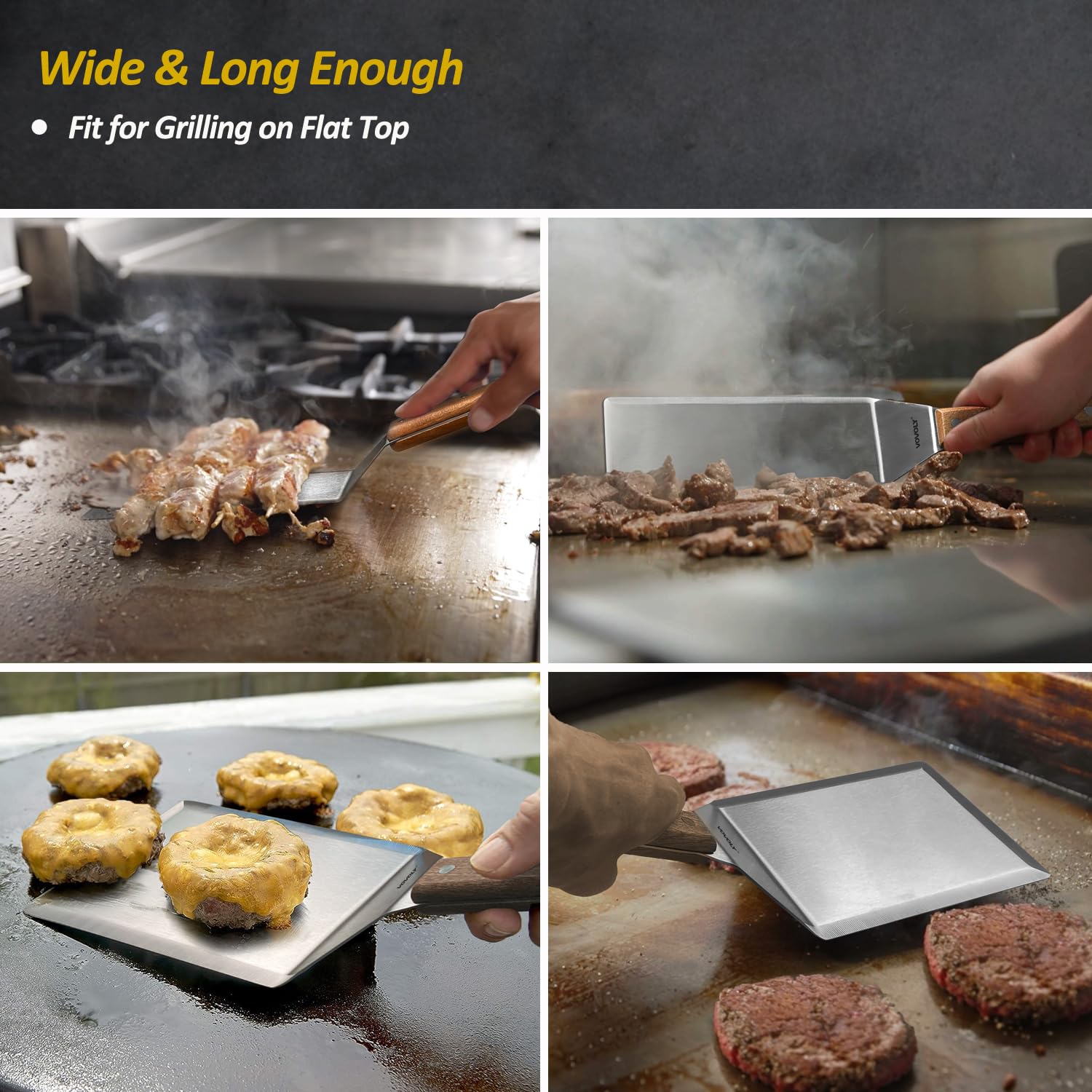 Stainless Steel Spatula Set, Grill Spatula Set with Full Tang Handle & Beveled Edges, Long Wide Spatula for Cast Iron Griddle BBQ Flat Top Grill, Pancake Turner, Smash Burgers Metal Flipper