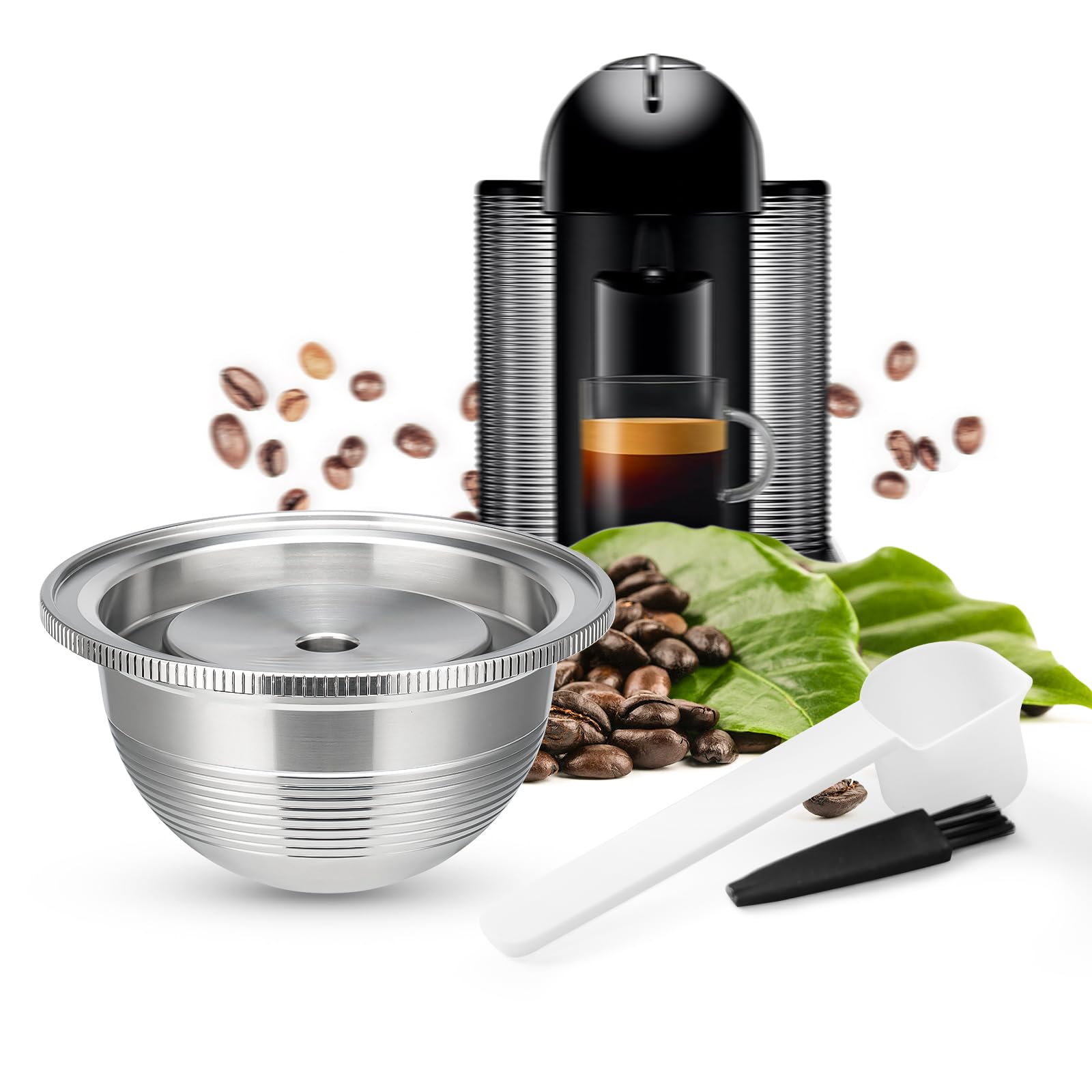 Photo 1 of HAILASRE Stainless Steel Reusable Coffee Pods for Nespresso Vertuoline GCA1 and ENV135 Refillable Coffee Capsule Filter Espresso Size 150ml/5oz (1 capsule)
