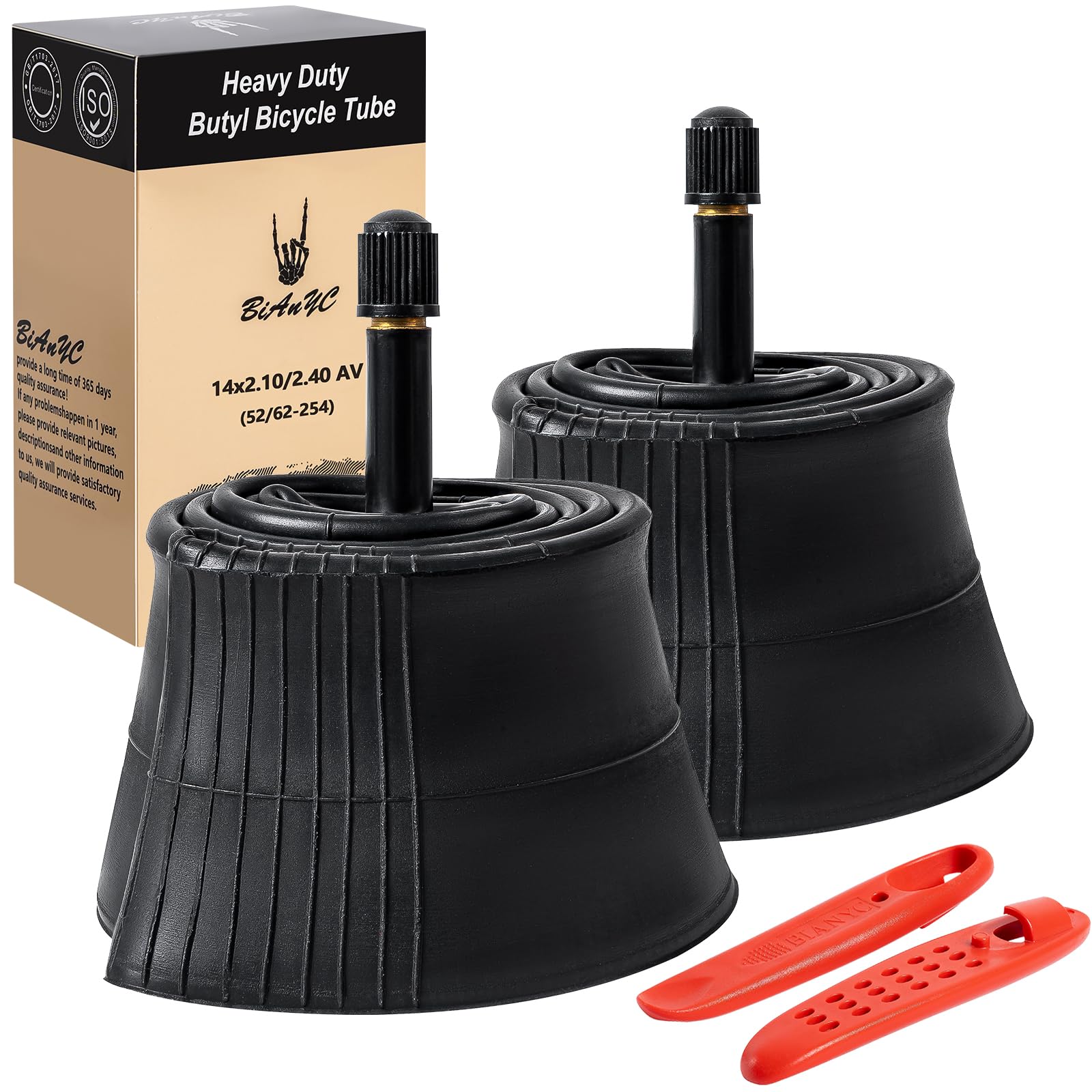 Photo 1 of 2 PCS 14 Inch Heavy Duty 14x2.10/2.40 Bike Tubes AV32MM Schrader Valve 52/62-254 Inner Tubes Compatible with 14 x 2.10 14x2.125 14x2.25 14x2.30 14x2.35 14 x 4.0 Bike Bicycle Tire Tubes