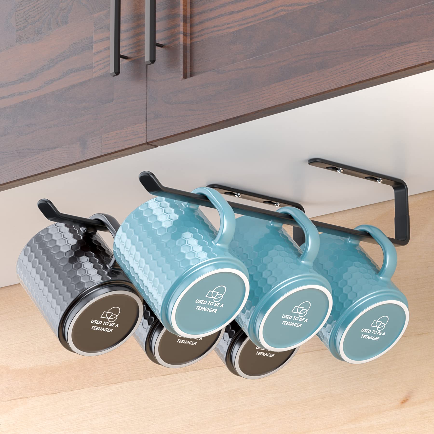 Photo 1 of Amazer Coffee Mug Holder Under Cabinet 2 Pack, Metal Sturdy Coffee Mug Rack Under Shelf Organizer, Display Hanging Cup Storage Hooks for Bar Kitchen Utensils/Wine Glasses/Tea Cup, Black