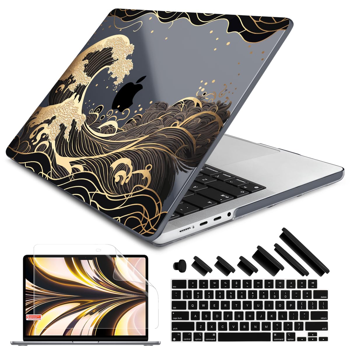 Photo 1 of DONGKE for M4 MacBook Pro 16 Inch Case 2024 2023 2021 A3403 A3186 M3 A2991 M2 A2780 M1 A2485 Pro/Max Chip, Plastic Hard Shell Case & Keyboard Cover for Mac Pro 16 with Touch ID, Golden Wave