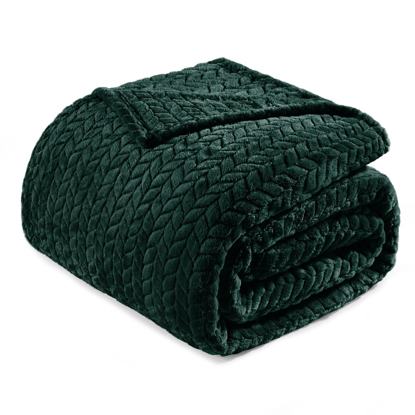 Exclusivo Mezcla Queen Size Fleece Blanket for Bed, 230x230 CM Soft Cozy Jacquard Flannel Blankets, Lightweight Fuzzy Plush Warm for All Seasons, Forest Green
