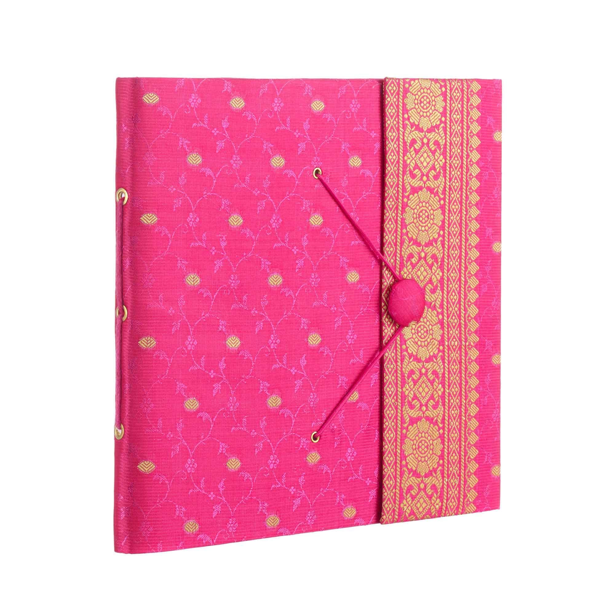Sari Fabric Cover Photo Album Large | Cerise | 30 Pages to fit 120 6x4 or 60 7x5 Photos | Fair Trade & Handmade | Scrapbooking and Crafting Picture Album