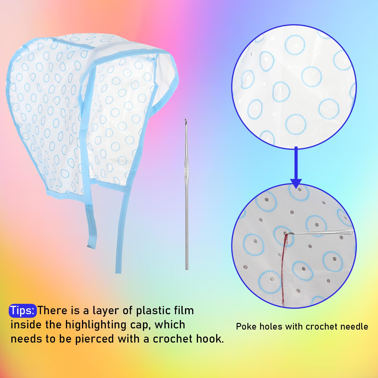 3 Pcs Hair Highlighting Caps, Bleach Cap Coloring Frosting Dye Kit, Highlighting Kit, Highlight Cap with Hooks Highlight Hair Coloring Frosting Dye Kit for Salon Hair Dyeing Hairdressing