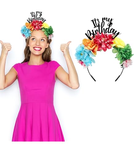 Mexican Flower Crowns Set for Celebrations Sash Headband Birthday Party Amazon.com : Hoteam 2 Pcs Birthday Girl Headband and Sash  main image 2