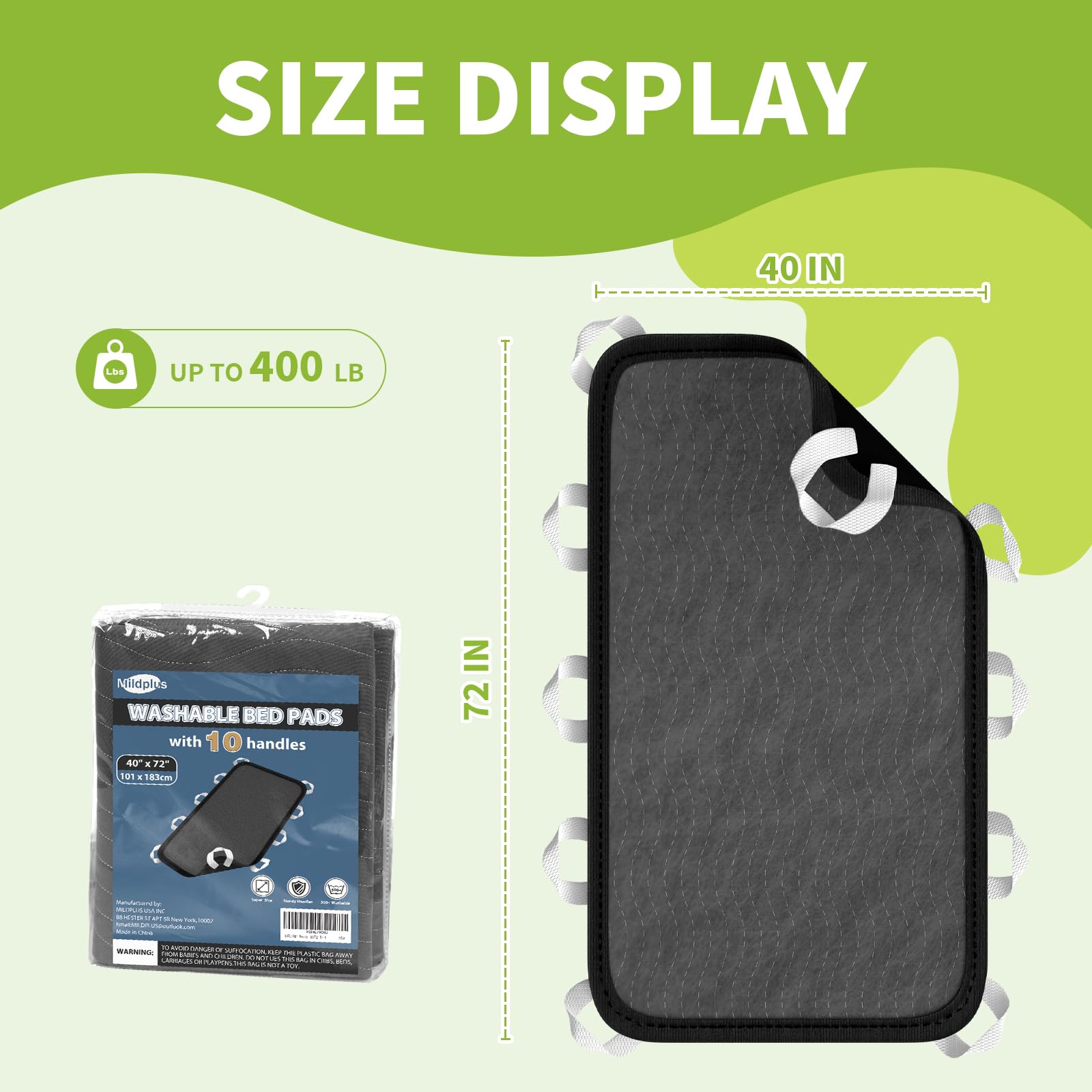 Condition photo showing New/Like New for mildplus washable bed pads with 10 sturdy handles 40”×72” extra large reusable underpads 4-layers leakproof chucks pads washable for incontinence (grey,1 pack) 40"x72"(gray) 1.0