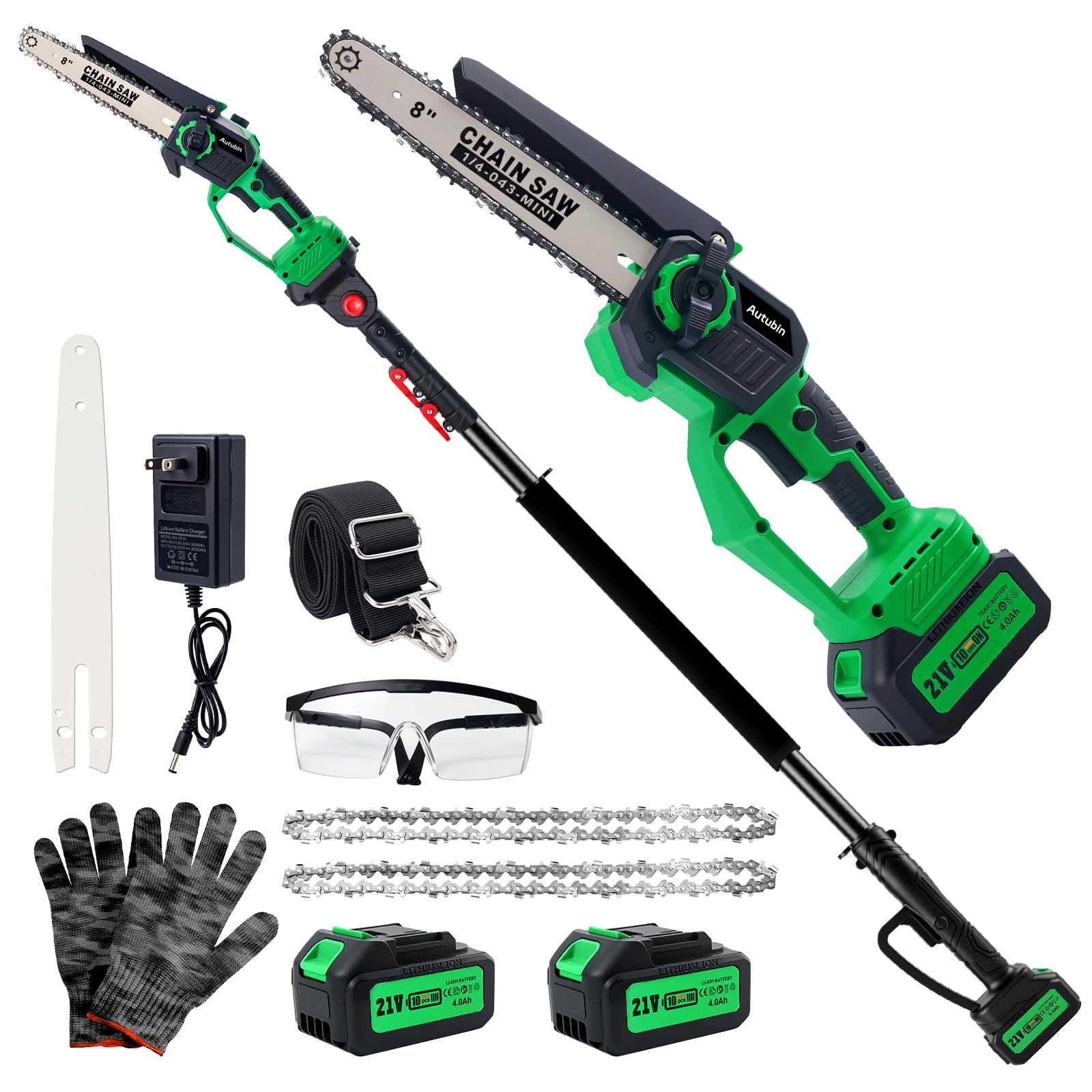Photo 1 of 2-in-1 Electric Pole Saw for Tree Trimming, Cordless Pole Saw & 8'' Mini Chainsaw with Extension Pole, 2*21V 4.0 Ah Electric Handheld Chain Saw with Rechargeable Batteries for Wood Ranger,Senior,Women