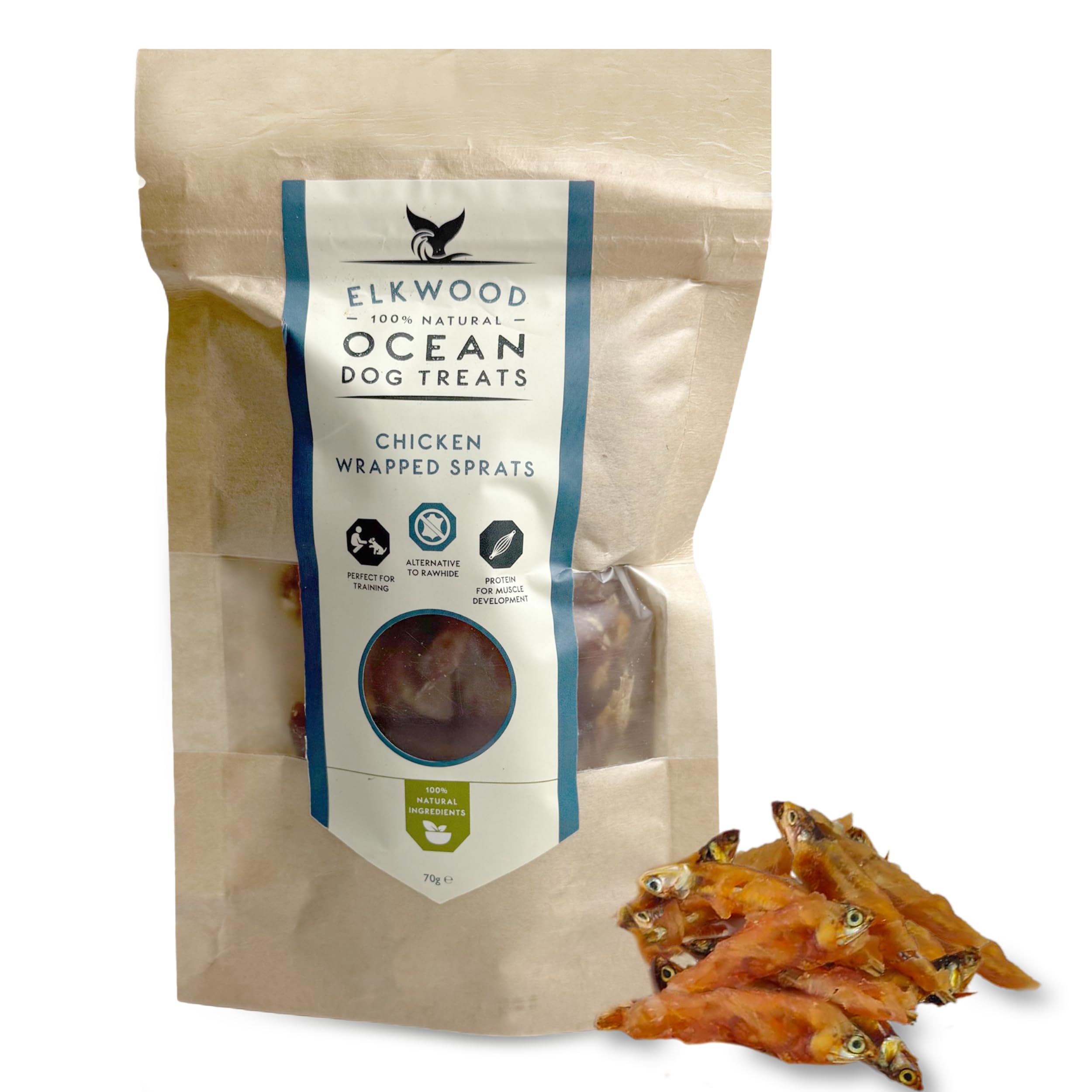 Elkwood Natural Sprats Dog Treats 70g | 100% Chicken-Wrapped Wild-Caught Sprats | High Protein, Omega 3-Rich Fish Dog Treats | Air-Dried, Easy to Digest & Perfect for Training — image 1