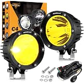 Auxbeam C4 Series 4 Inch 72W Amber Fog Lights, Off Road Round Spot Beam | 7200LM Output, Hyper Spot Beam, Long-Range Lighting, Multiple Mounting Options for Bumper, A-Pillar &amp; Roof, Offroad Ready