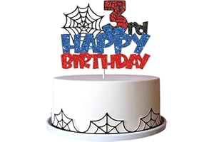 Ambishi Happy 3rd Birthday Cake Topper, Spider Cartoon Movie Themed Happy 3rd Birthday Cake Decor for Men Boy Children, Three Years Birthday Party Supplies