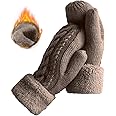 Women's Winter Gloves Warm Lining - Cozy Wool Knit Thick Gloves Mittens