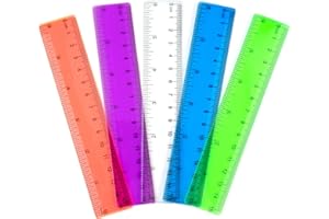 Qancekoo 5 PCS 15 cm / 6 Inch Clear Plastic Colorful Rulers See Through with Inches and Centimeters Lightweight Small Ruler S