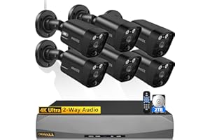 OOSSXX 4K/8.0 Megapixel & 130° Ultra Wide-Angle 2-Way Audio PoE Outdoor Home Security Camera System Wired Outdoor Video Surveillance IP Cameras System DVR Set
