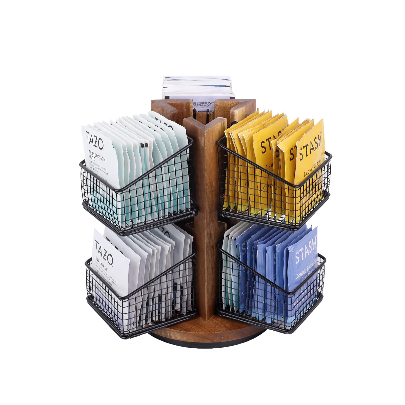 Photo 1 of HTB Carousel Tea Bag Organizer for Counter, 2 Tier Tea Bag Holder with 6 Removable Tea Baskets and Acacia Wood Station, Tea Organizers and Storage for Cabinet, Countertop