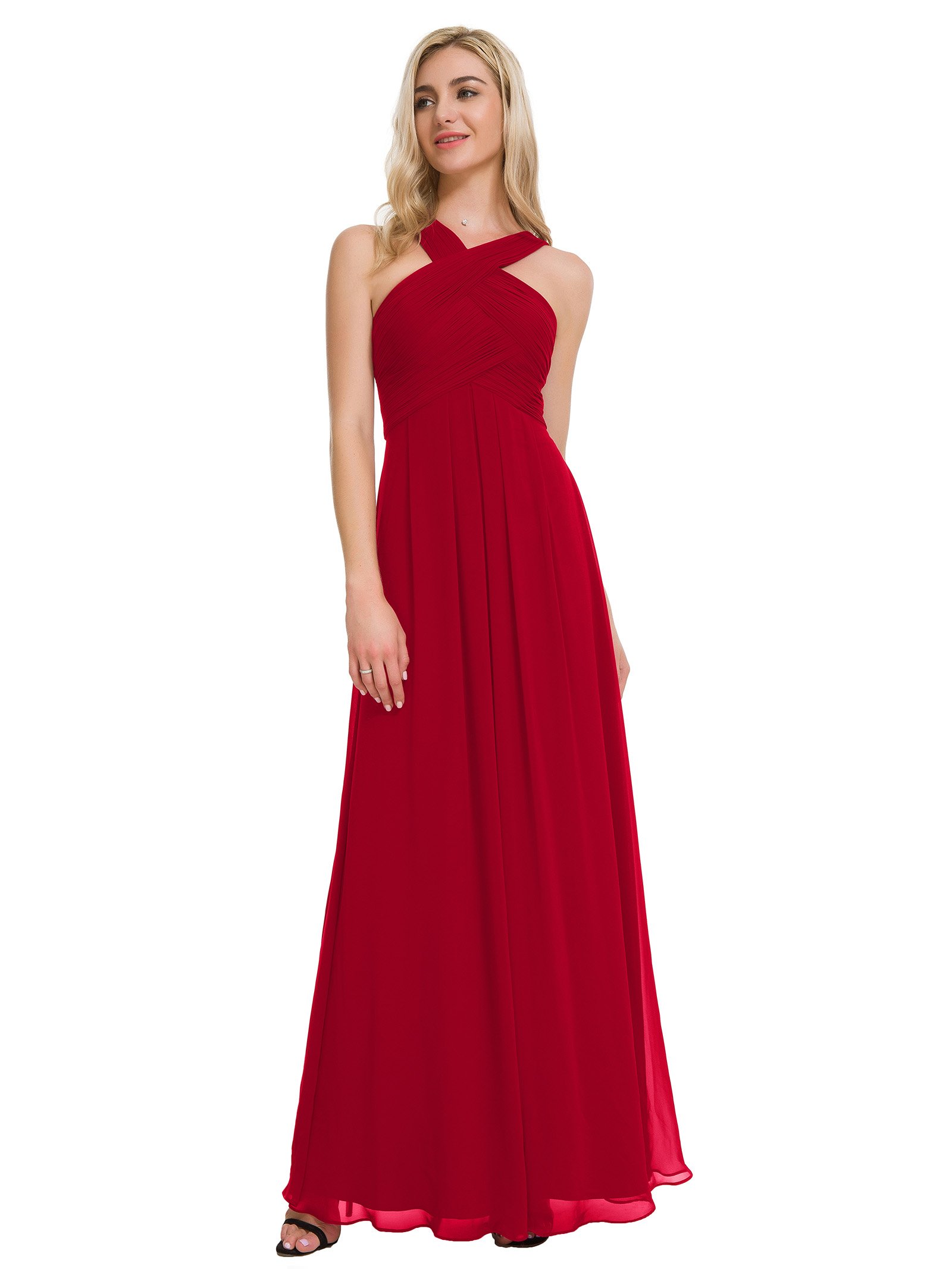 Alicepub Crisscross Neck Bridesmaid Dress Chiffon Long Formal Dresses