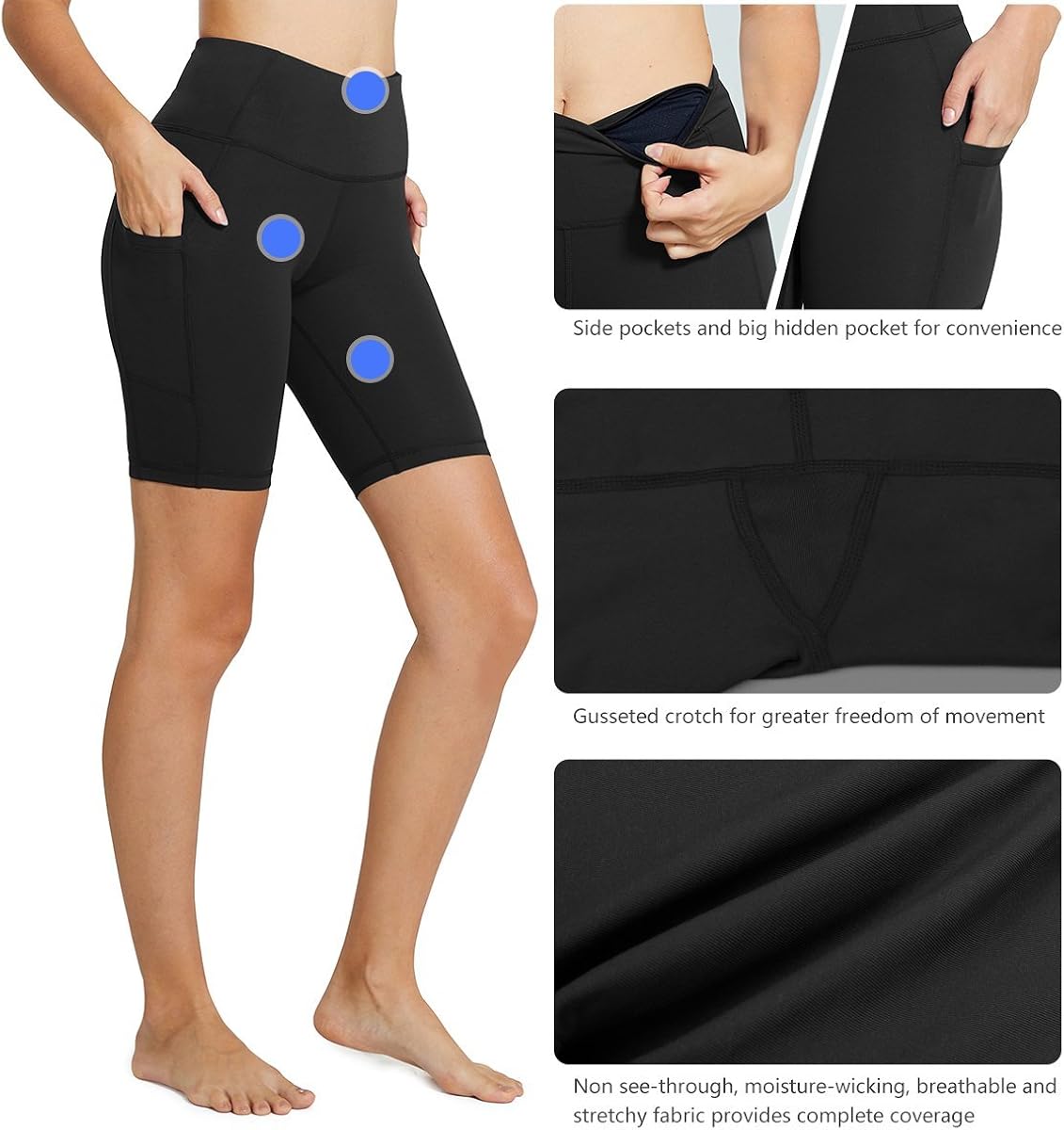 BALEAF Women's 8" /5" /2" High Waist Workout Biker Yoga Running Compression Exercise Shorts Side Pockets (Regular/Plus Size): Clothing