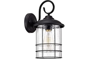 MICSIU Textured Black Exterior Wall Sconce, 12 Inch Outdoor Light Fixture with Clear Seedy Glass, Waterproof Outside Lights for Porch, Entryway, Home, Patio,Garage,Doorway