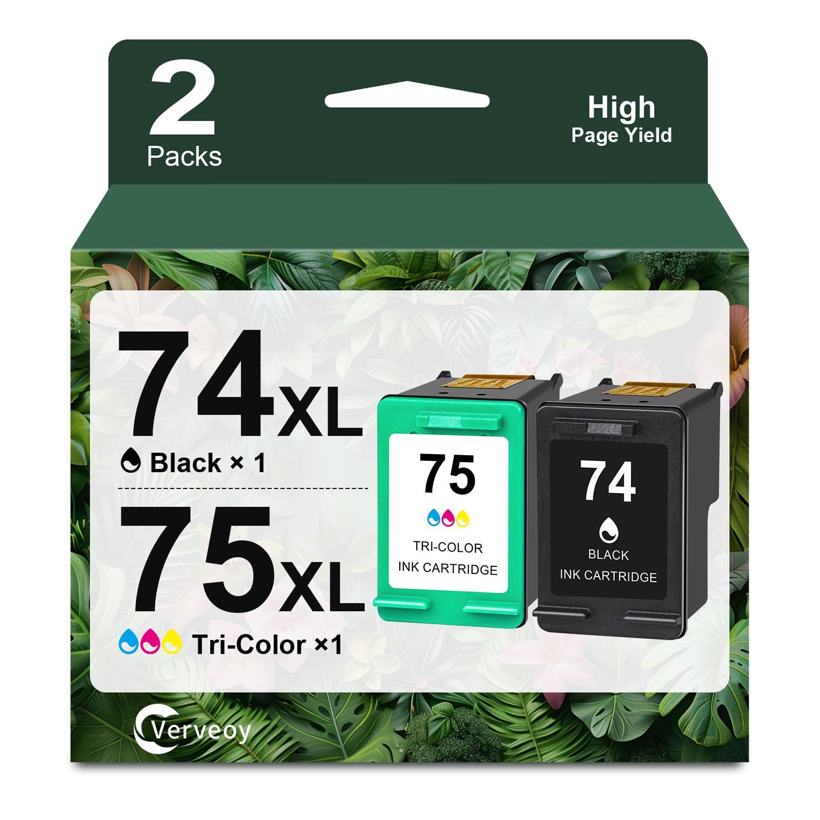 Photo 1 of 74/75 Remanufactured Ink Cartridge Combo Pack Compatible for HP Ink 74 75 XL CB335WN CB337WN for Officejet J6480 J5780 Deskjet D4260 D4360 Photosmart C4280 C5280 Printer Ink (2 Pack, Black,Tri-Color)