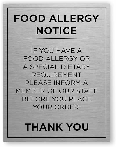 Viro Display Aluminium Food Allergy Notice Sign 200x260mm Brushed Silver