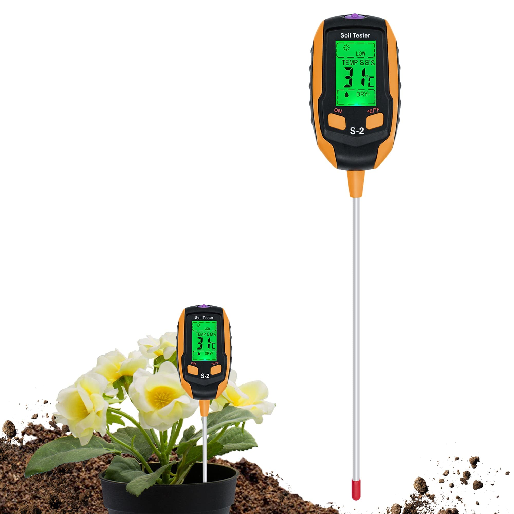Mcbazel Soil Meter, 5-in-1 Digital Plant Soil Moisture Meter with PH/Temperature/Moisture/Light/Environment Humidity for Gardening, Lawn, Farming and Outdoor Plants -S2