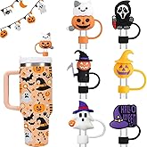 6 Pcs Halloween Straw Covers Cap for Stanley Cup, Silicone Ghost Straw Topper for Stanley 30&40 Oz Tumbler with Handle, 10mm 0.4in Dust-Proof Reusable Drinking Straw Lids for Halloween Decorations