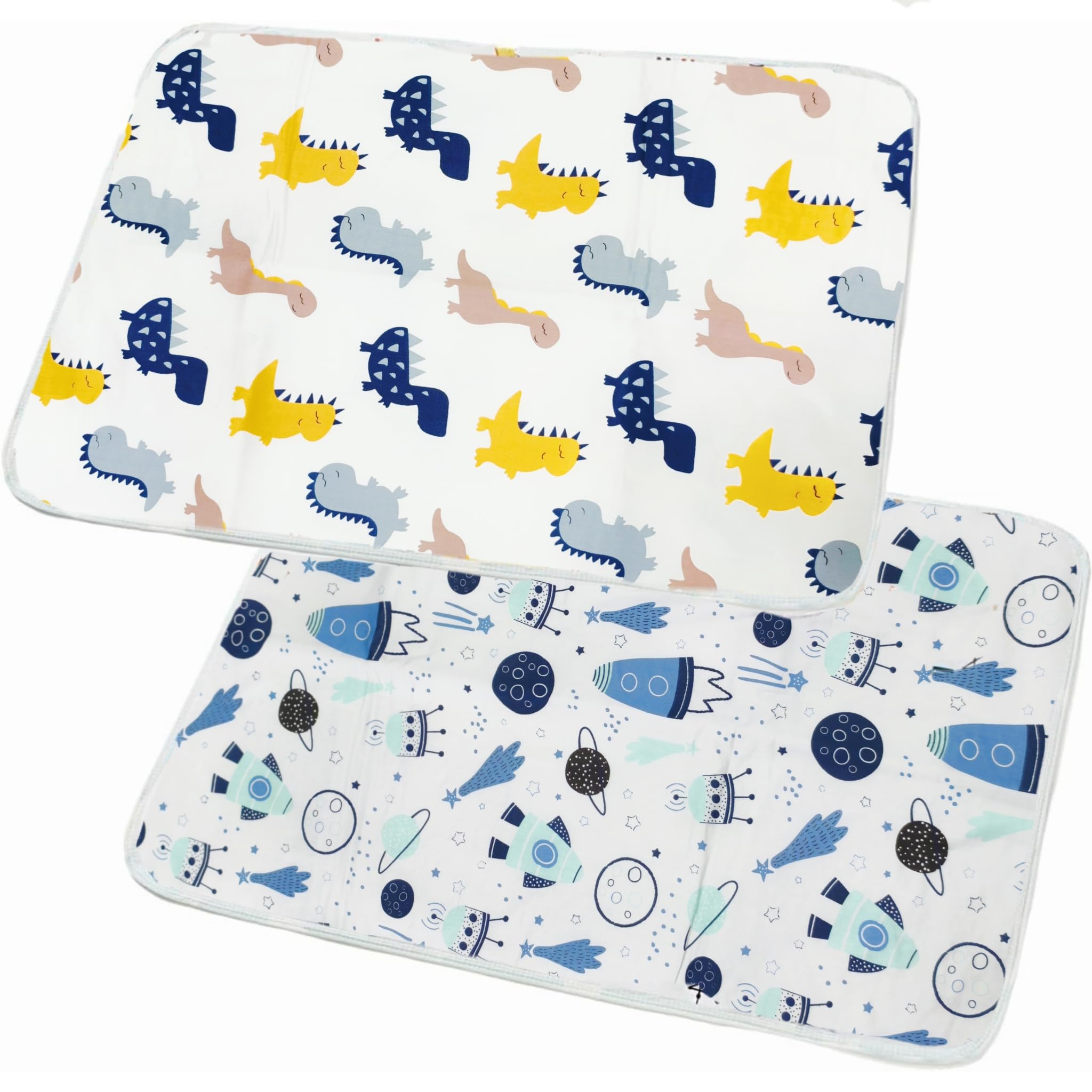 2 Pcak Baby Changing Mat - Babys Travel Folding Changing Mats, Large Waterproof Washable Babies Diaper Changing Mattress (Dinosaurs+Space Planet, 50x70 cm)
