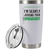 Panvola I'm Silently Judging Your Spreadsheet Accounting Gifts Accountant Data Analyst Bookkeeper Researchers CPA Vacuum Insulated Tumbler with Straw and Removable Lid 20 oz White