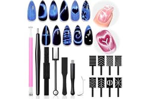 Modelones Cat Eye Magnet 15PCS Multi-shape Cateye Gel Polish Nail Art | Heart Moon Flower Square Effects with Bead-Attracting Nail Art Tool, UV/LED Lamp Required, DIY Nail Art