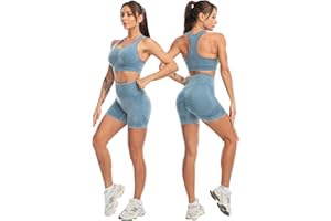 SALSPOR Workout Sets for Women 2 Piece - Seamless Yoga Outfits Shorts and Padded Sports Bra Gym Athletic Clothing Set