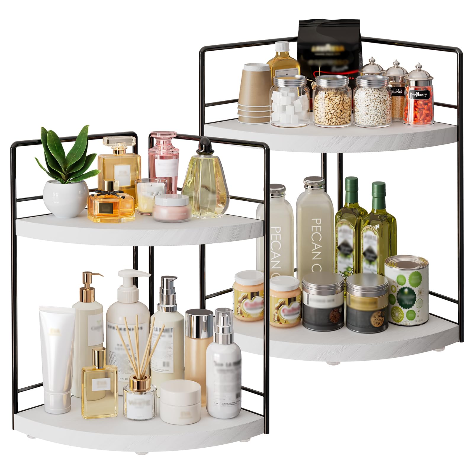 Photo 1 of 2 Pack Bathroom Counter Organizer,2 Tier Corner Bathroom Counter Organizer, Wooden Vanity Organizer for Bathroom Organizers and Skincare Cosmetics Dresser Storage